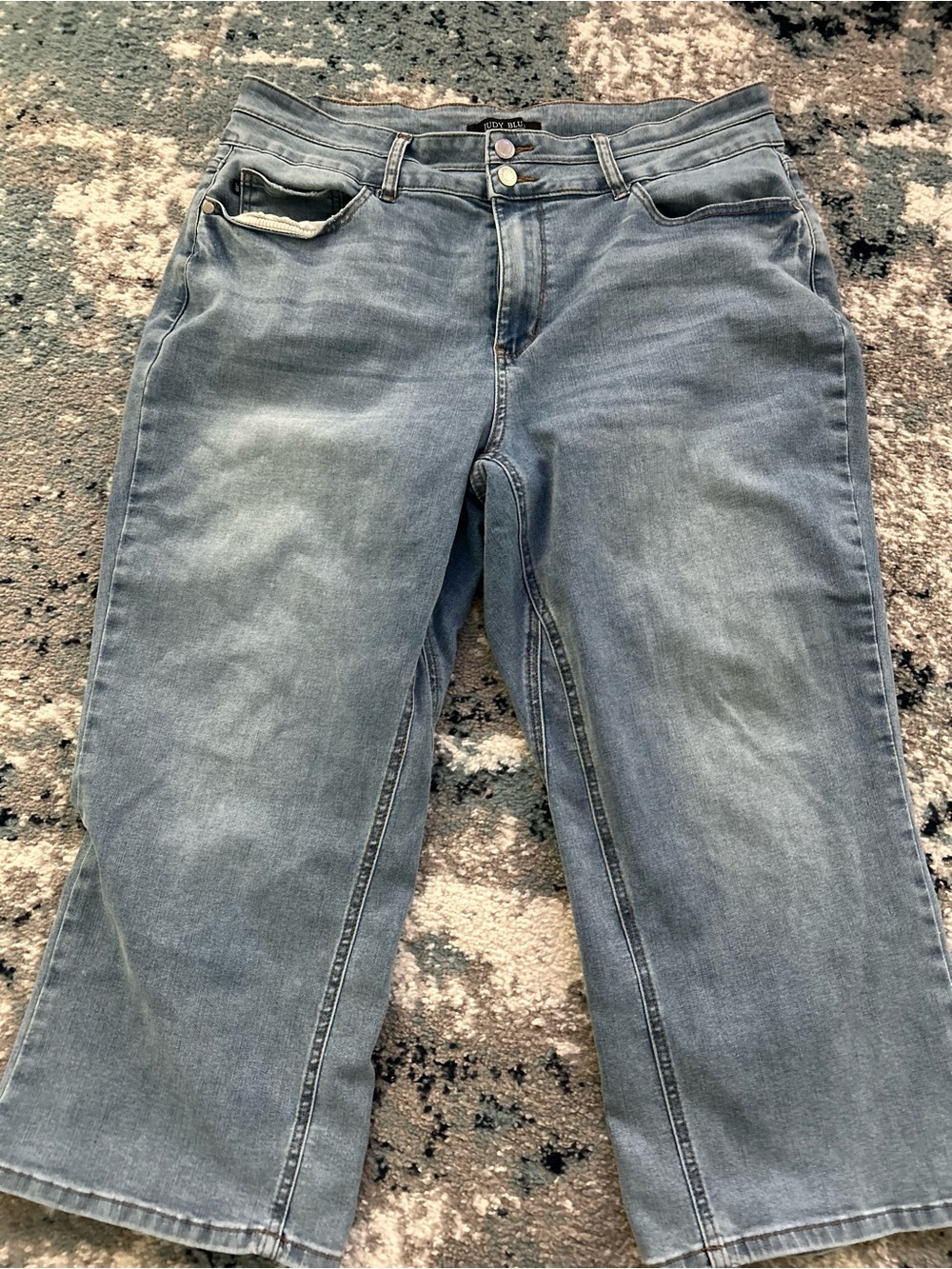 Judy Blue Light Blue Double Button Cropped Jeans - High Waisted Wide Leg - Picture 2 of 7